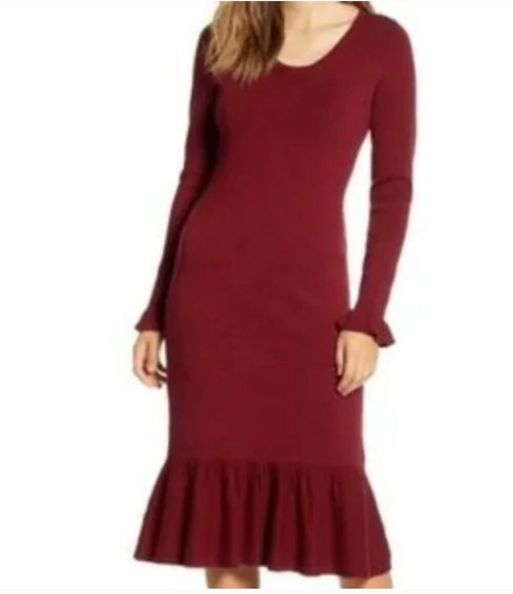 Women's Knit Sweater Dress Ruffle Trim Rachel Parcell - Small